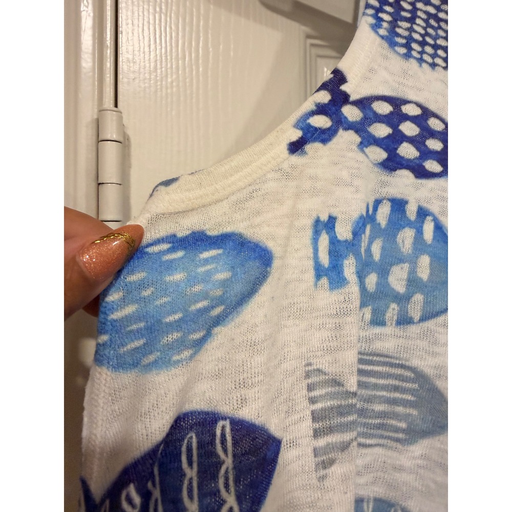 #B13 ET LOIS Tank Top and Kimono shawl Set Medium White Blue Fish Print 2pc - Picture 8 of 11